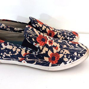 Seavees Womens Baja Slip-On Sneaker Blue and Red Floral, Size 10